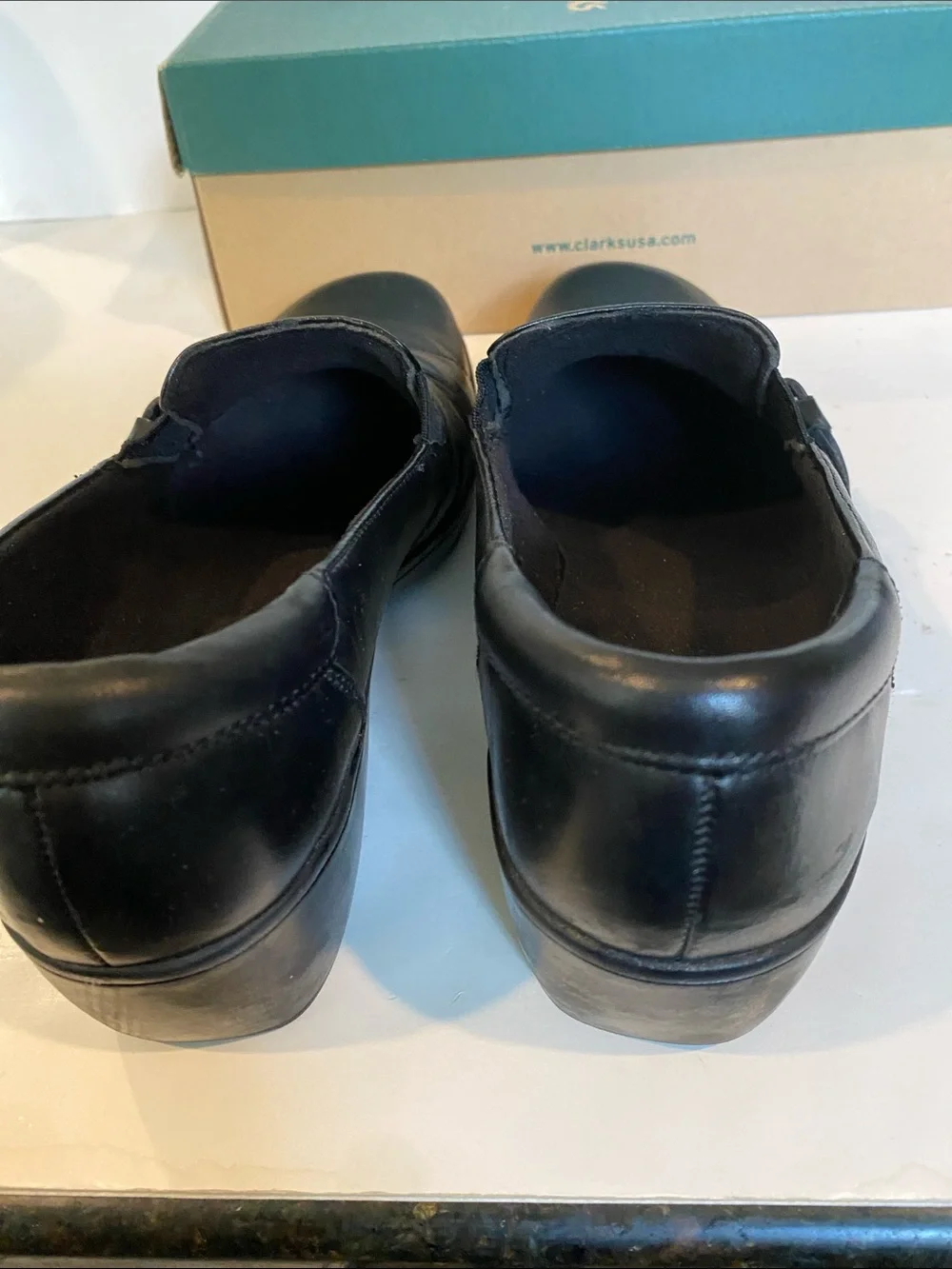 Clarks Leather May Marigold Black Slip-on Wedge Loafer